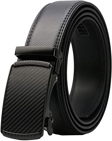  Cinturón de vestir con trinquete de cuero auténtico negro