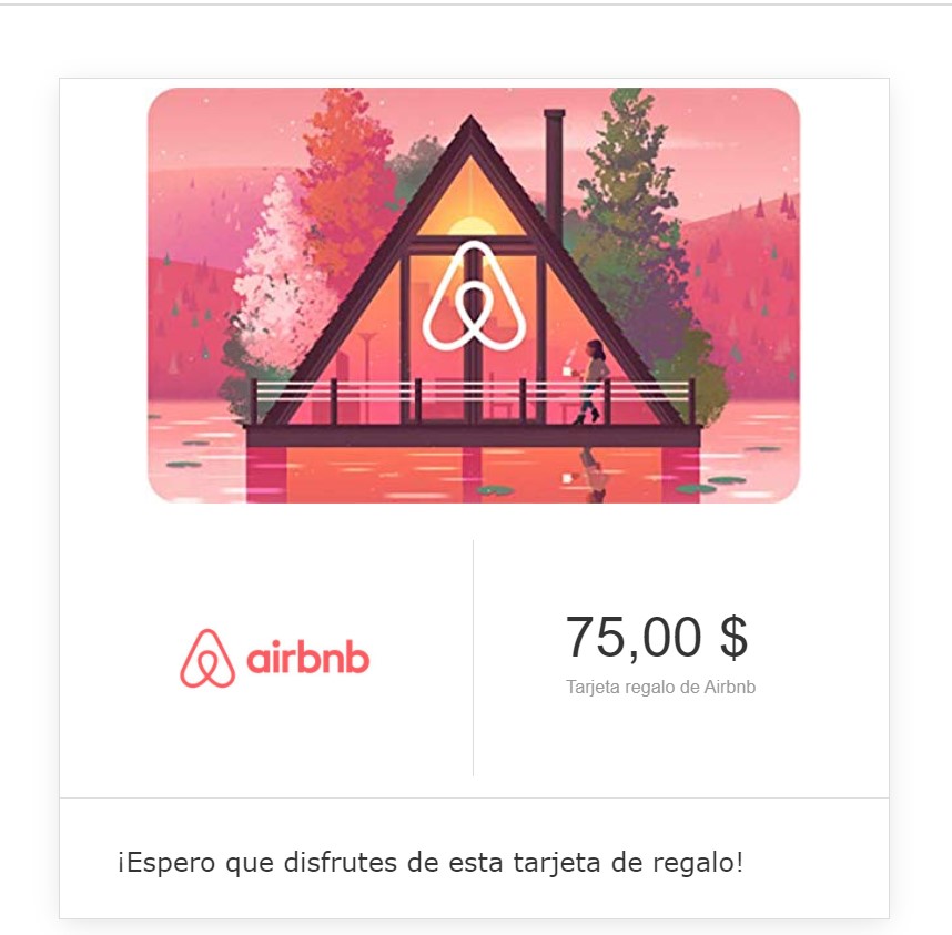 Tarjeta de regalo Airbnb para regalar de aniversario a tu esposo