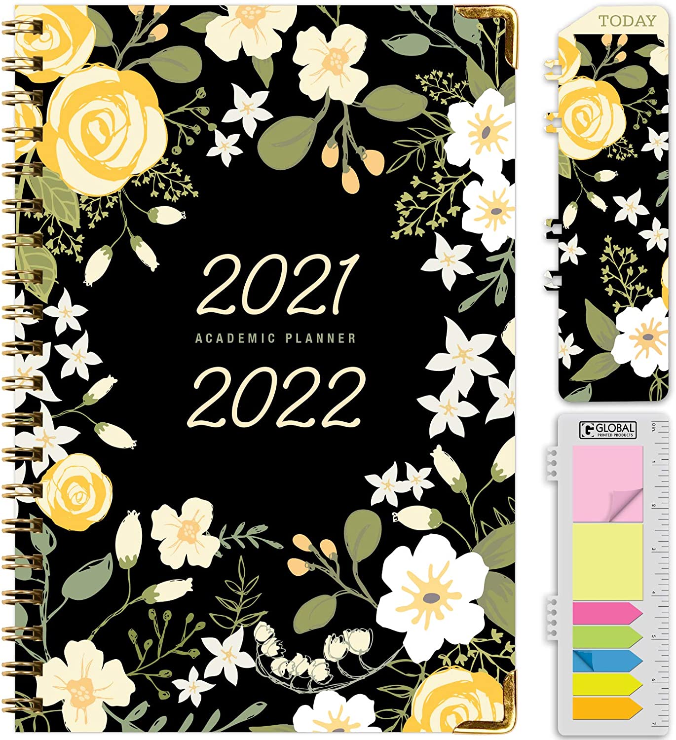 Agenda con diseño floral y separadores adhesivos de colores
